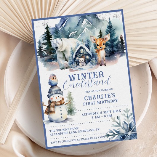 Winter Onederland Whimsical Woodland 1e verjaardag Kaart