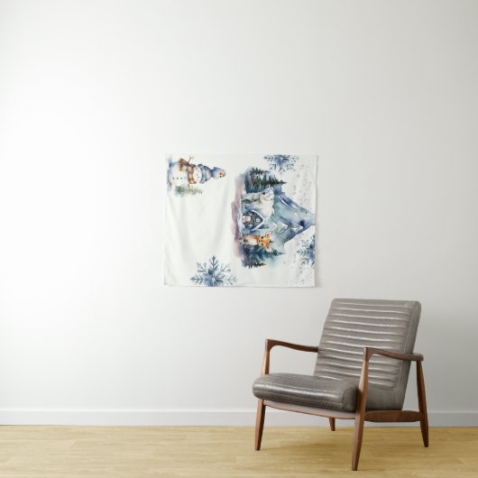 Winter Onederland Whimsical Woodland 1e verjaardag Wandkleed (In Situ (horizontaal))