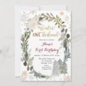 Winter Onederland White Floral Birthday Invitation Kaart (Voorkant)
