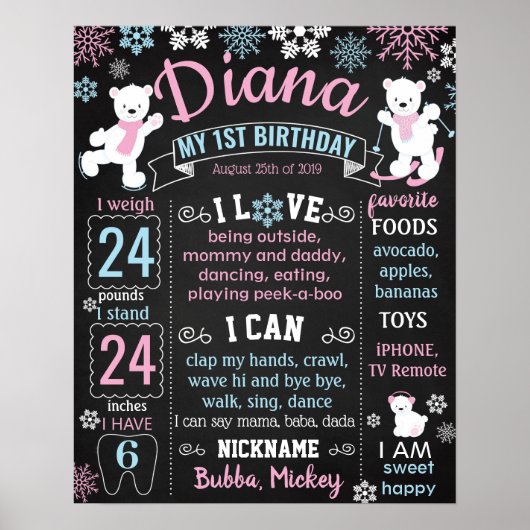 Winter Onederland Wonderland Snowflakes Birthday Poster (Voorkant)