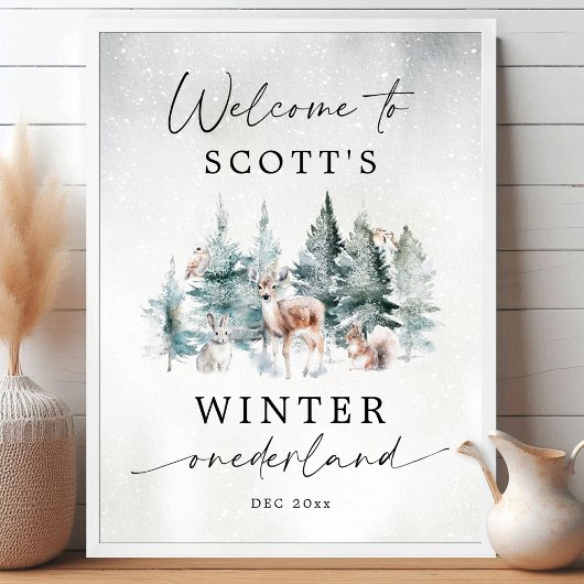 Winter ONEderland Woodland 1st Birthday Welcome Poster