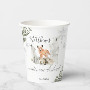 Winter Onederland Woodland Animal Birthday Papieren Bekers