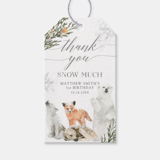 Winter Onederland Woodland Animal Dank je wel Cadeaulabel (Voorkant)