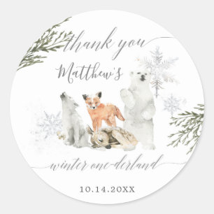Winter Onederland Woodland Animal Dank je wel Ronde Sticker