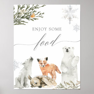 Winter Onederland Woodland Animal Food teken Poster