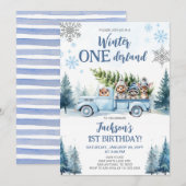 Winter Onederland Woodland Animals 1e verjaardag Kaart (Voorkant / Achterkant)