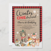 Winter ONEderland Woodland Animals 1e verjaardag Kaart (Voorkant)