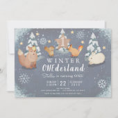 Winter Onederland Woodland Animals 1e verjaardag Kaart (Voorkant)