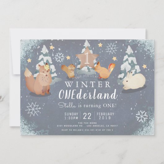 Winter Onederland Woodland Animals 1e verjaardag Kaart (Voorkant)