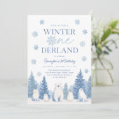 Winter Onederland Woodland Animals 1st Birthday Kaart (Staand voorkant)