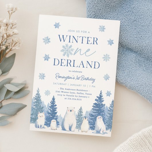 Winter Onederland Woodland Animals 1st Birthday Kaart