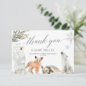 Winter Onederland Woodland Animals Birthday Bedankkaart (Staand voorkant)