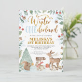 Winter Onederland Woodland Animals Birthday Kaart (Staand voorkant)