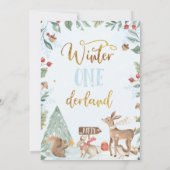Winter Onederland Woodland Animals Birthday Kaart (Achterkant)