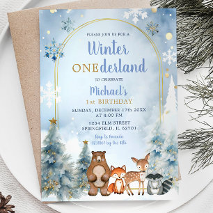 Winter ONEderland Woodland Animals Forest Verjaard Kaart