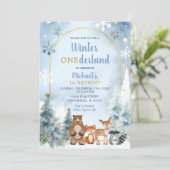 Winter ONEderland Woodland Animals Forest Verjaard Kaart (Staand voorkant)