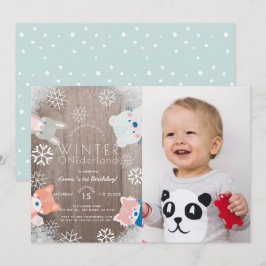 Winter Onederland Woodland Animals Foto Birthday Kaart