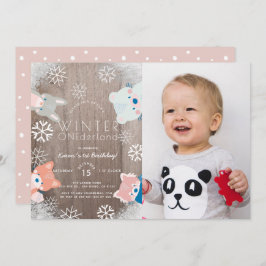 Winter Onederland Woodland Animals Foto Birthday Kaart