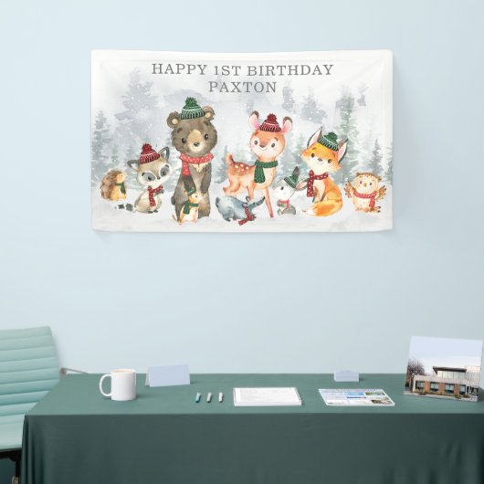 Winter Onederland Woodland Animals Happy Birthday Spandoek (Beurs)