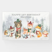 Winter Onederland Woodland Animals Happy Birthday Spandoek (Horizontaal)
