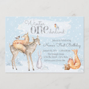 Winter ONEderland Woodland Boy Girl First Birthday Kaart