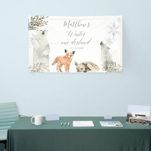 Winter Onederland Woodland Dier Verjaardag Groot Spandoek (Beurs)