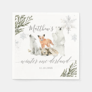 Winter Onederland Woodland Dier Verjaardag Papier Servet