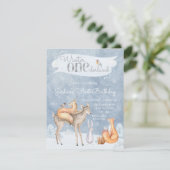 Winter ONEderland Woodland eerste verjaardagsfeest Kaart (Staand voorkant)
