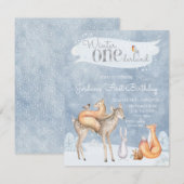 Winter ONEderland Woodland eerste verjaardagsfeest Kaart (Voorkant / Achterkant)