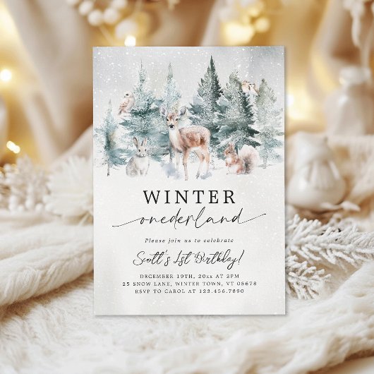Winter ONEderland Woodland Forest 1st Birthday Kaart