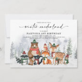 Winter Onederland Woodland Forest 1st Birthday Kaart (Voorkant)