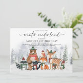 Winter Onederland Woodland Forest 1st Birthday Kaart (Staand voorkant)