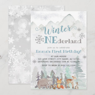 Winter ONEderland Woodland Forest Animals Birthday Kaart