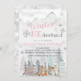 Winter ONEderland Woodland Forest Animals Birthday Kaart