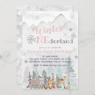 Winter ONEderland Woodland Forest Animals Birthday Kaart