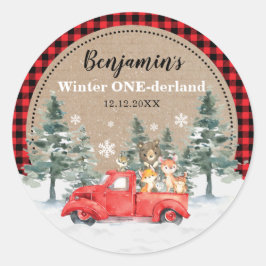 Winter ONEderland Woodland Forest Animals Birthday Ronde Sticker
