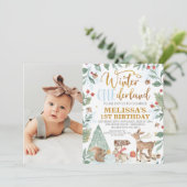 Winter Onederland Woodland Fotodag Kaart (Staand voorkant)