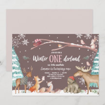 Winter ONEderland Woodland Pink Birthday