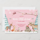 Winter ONEderland Woodland Pink Birthday Kaart (Voorkant)