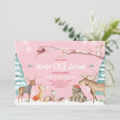 Winter ONEderland Woodland Pink Birthday Kaart (Staand voorkant)