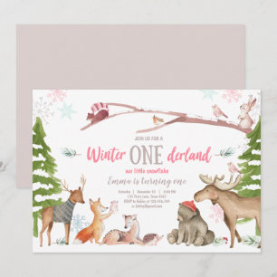 Winter ONEderland Woodland Pink Birthday Kaart