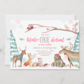 Winter ONEderland Woodland Pink Birthday Kaart (Voorkant)