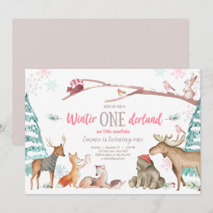 Winter ONEderland Woodland Pink Birthday Kaart