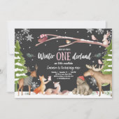 Winter ONEderland Woodland Pink Birthday Kaart (Voorkant)