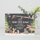 Winter ONEderland Woodland Pink Birthday Kaart (Staand voorkant)