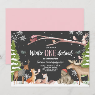 Winter ONEderland Woodland Pink Birthday Kaart