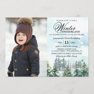 Winter Onederland woud baby eerste verjaardagfoto Kaart