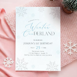 Winter Onederland Zilver Blauw Glitter 1e Verjaard Kaart