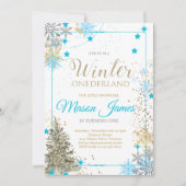 WINTER ONEderland Zilver Blauw & Goud 1e verjaarda Kaart (Voorkant)