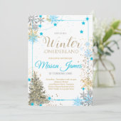 WINTER ONEderland Zilver Blauw & Goud 1e verjaarda Kaart (Staand voorkant)